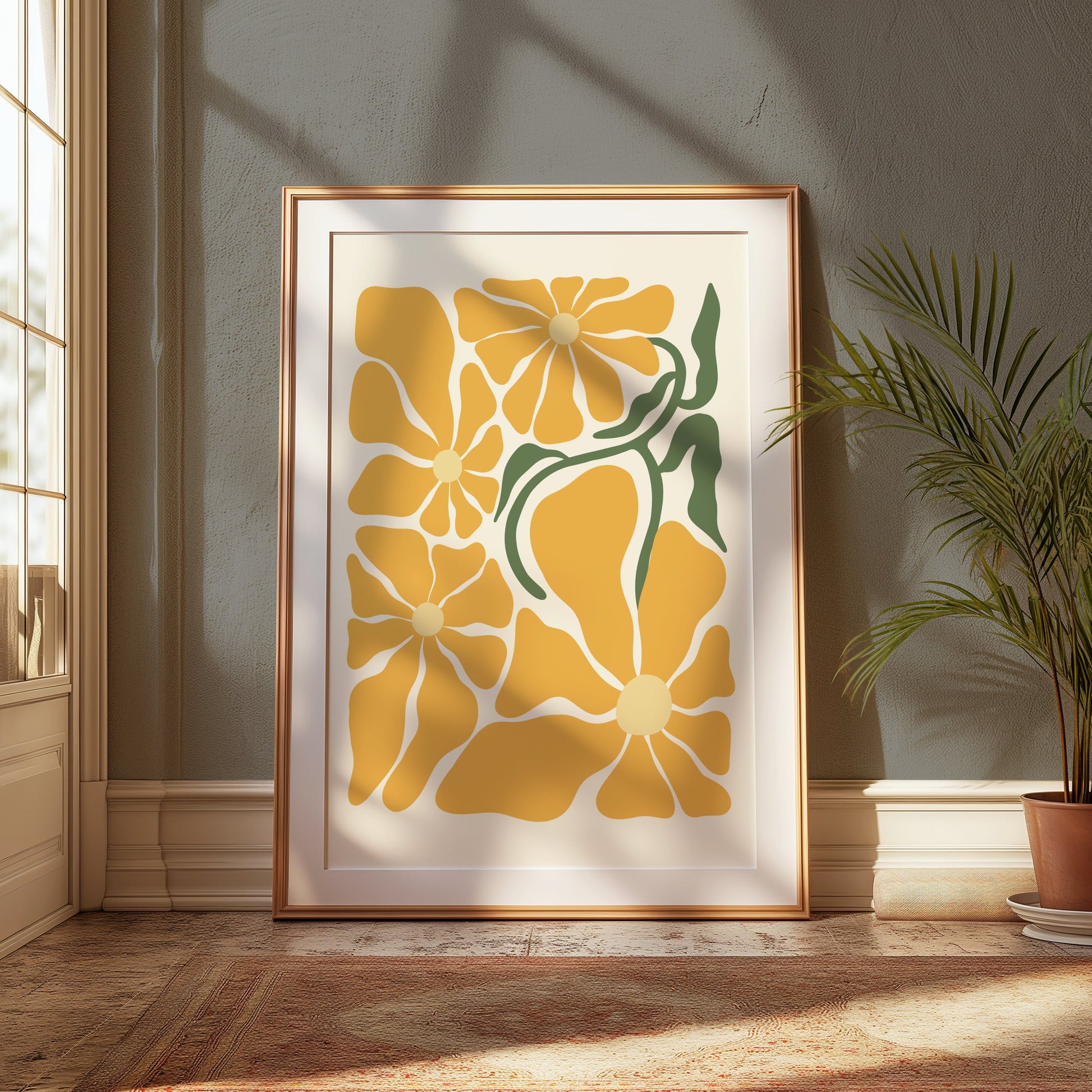 Premium Poster of Abstract Yellow Floral Pattern Art Decorative Posters