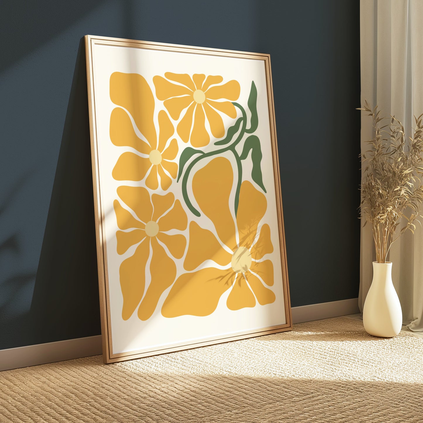 Premium Poster of Abstract Yellow Floral Pattern Art Decorative Posters