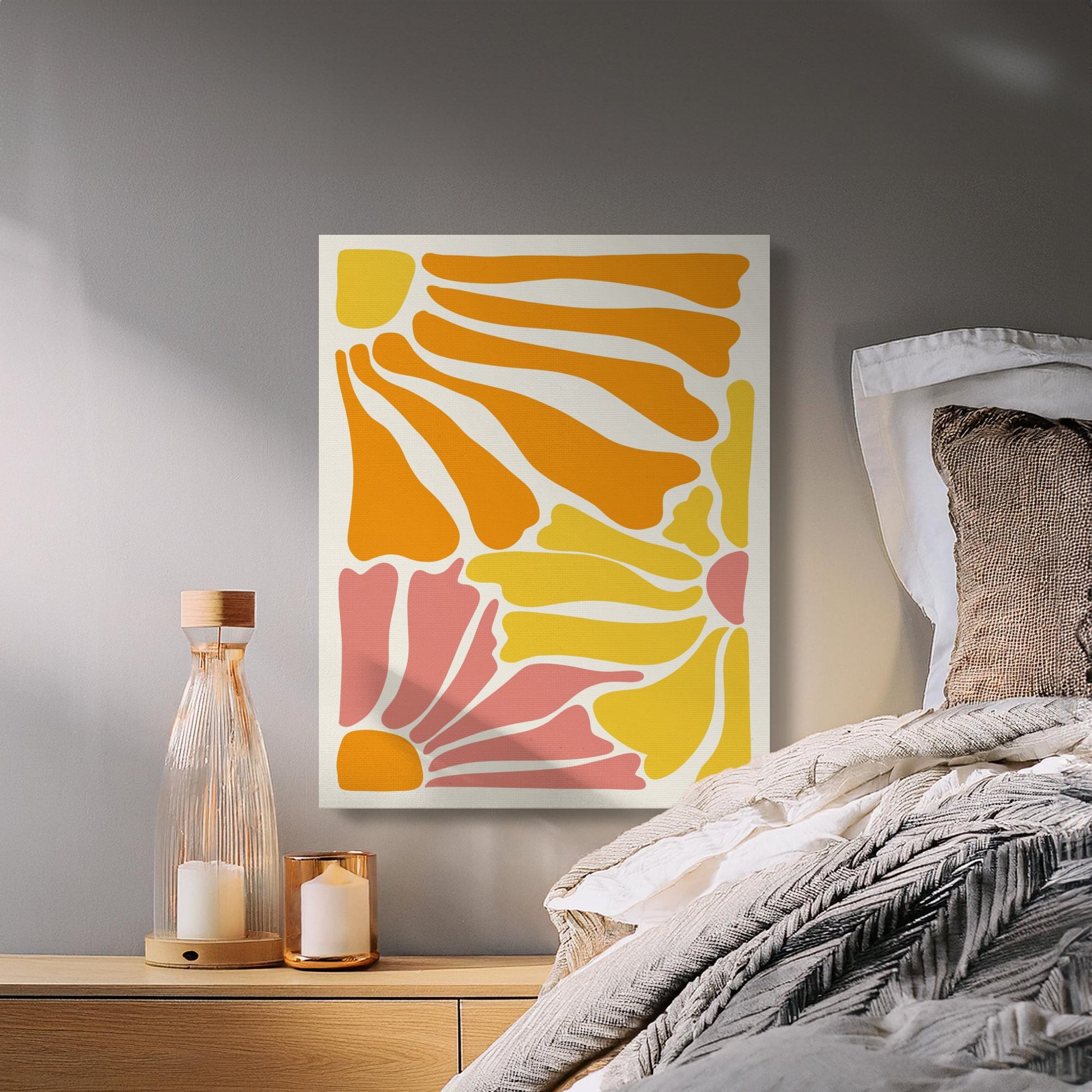 Premium Poster of Abstract Yellow Orange Pink Floral Wall Art Canvas Wraps