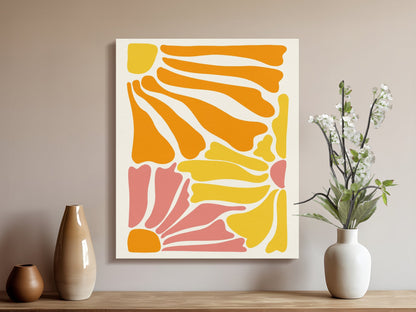 Premium Poster of Abstract Yellow Orange Pink Floral Wall Art Canvas Wraps
