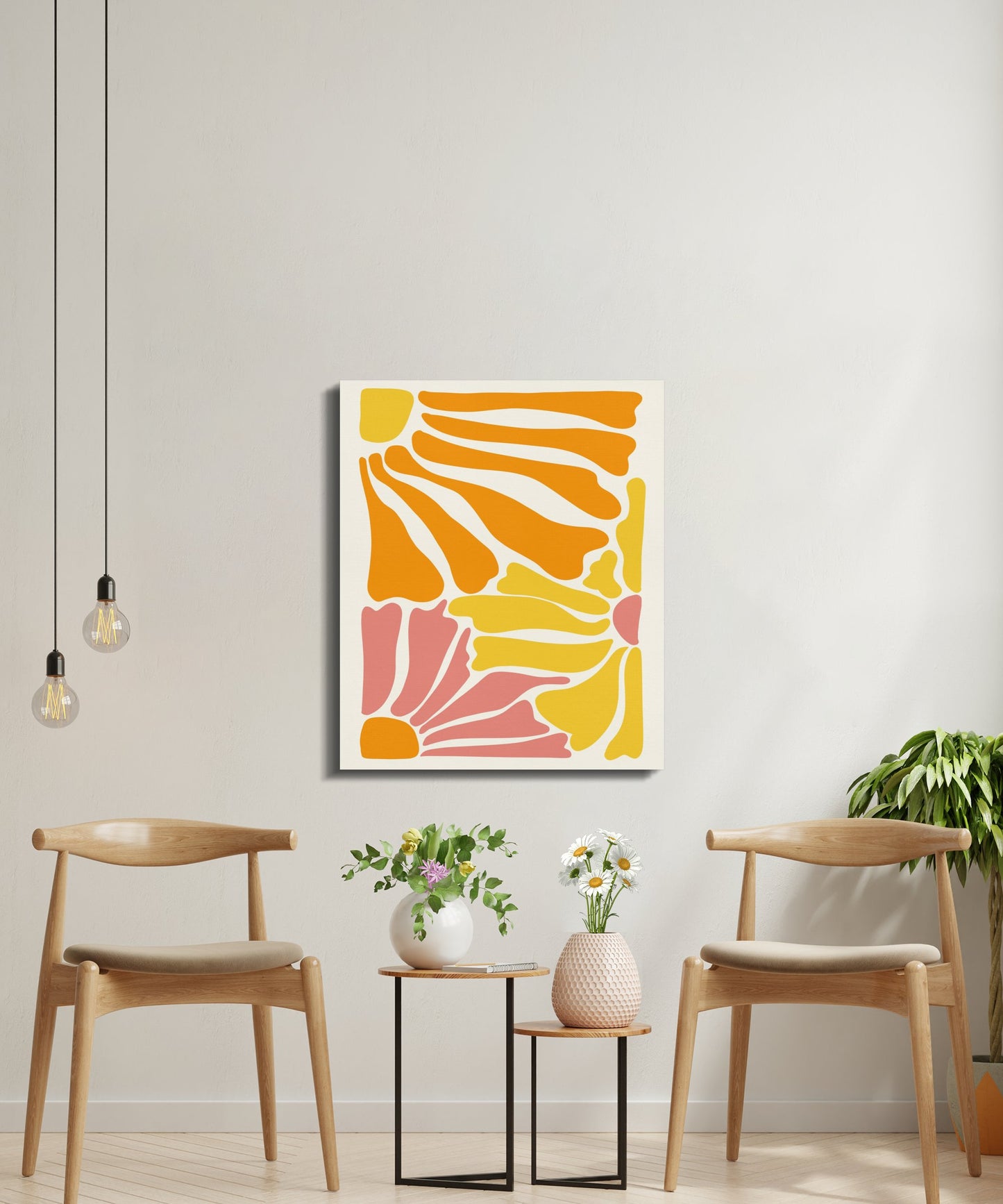 Premium Poster of Abstract Yellow Orange Pink Floral Wall Art Canvas Wraps
