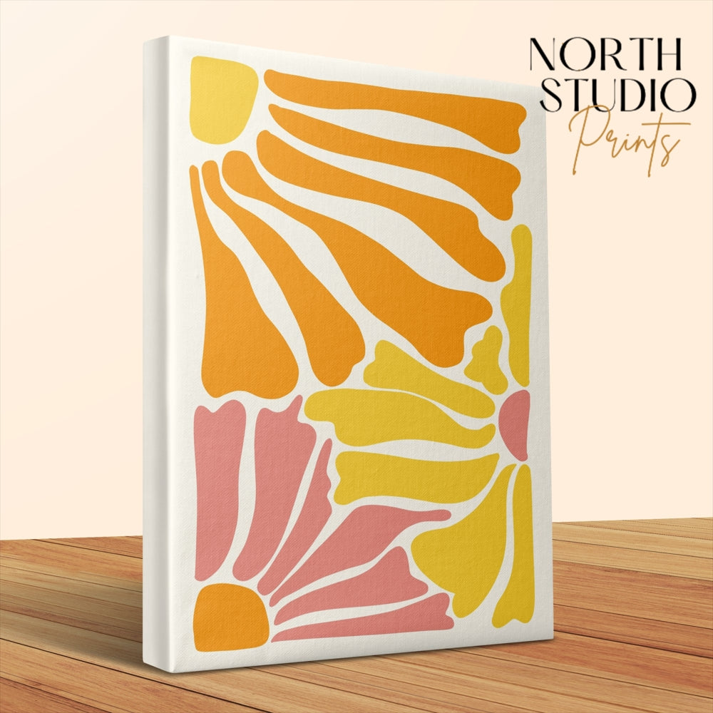 Premium Poster of Abstract Yellow Orange Pink Floral Wall Art Canvas Wraps