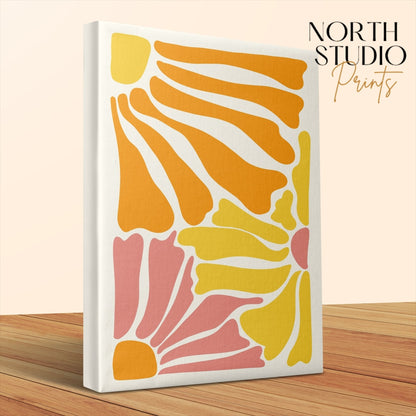 Premium Poster of Abstract Yellow Orange Pink Floral Wall Art Canvas Wraps