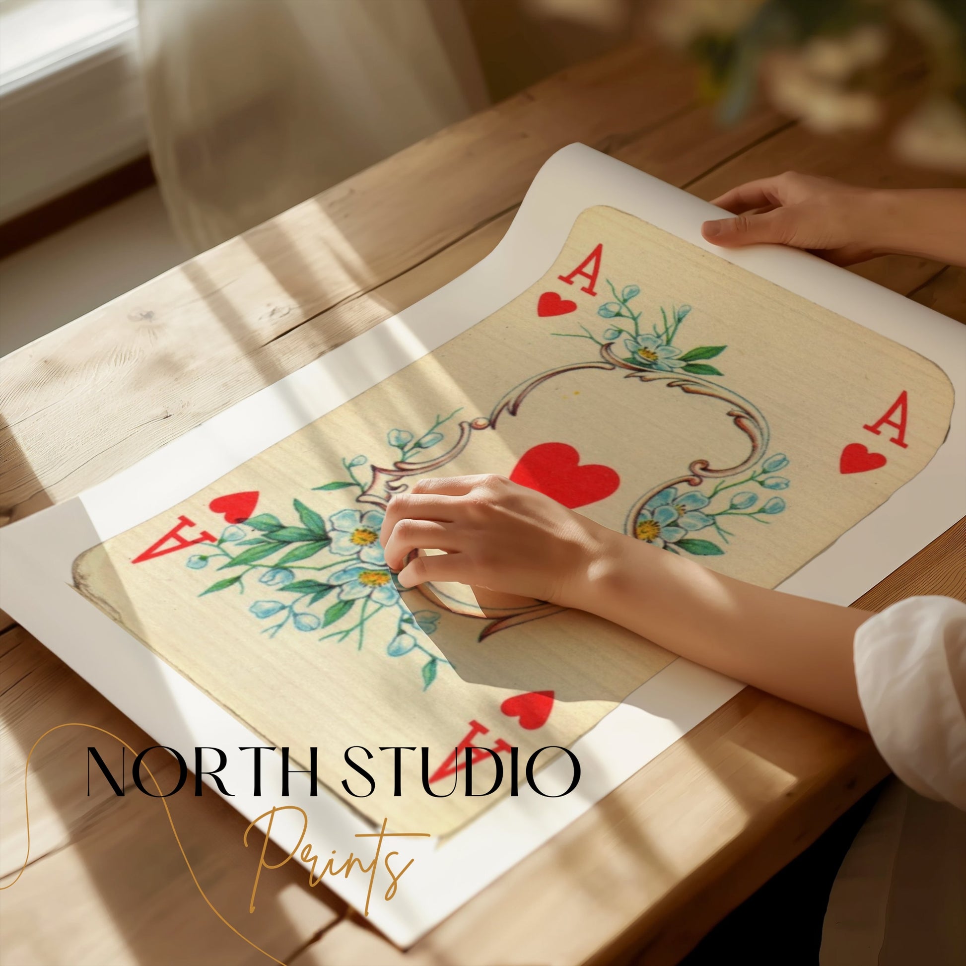 Premium Poster of Ace of Hearts Playing Card with Floral Design Posters