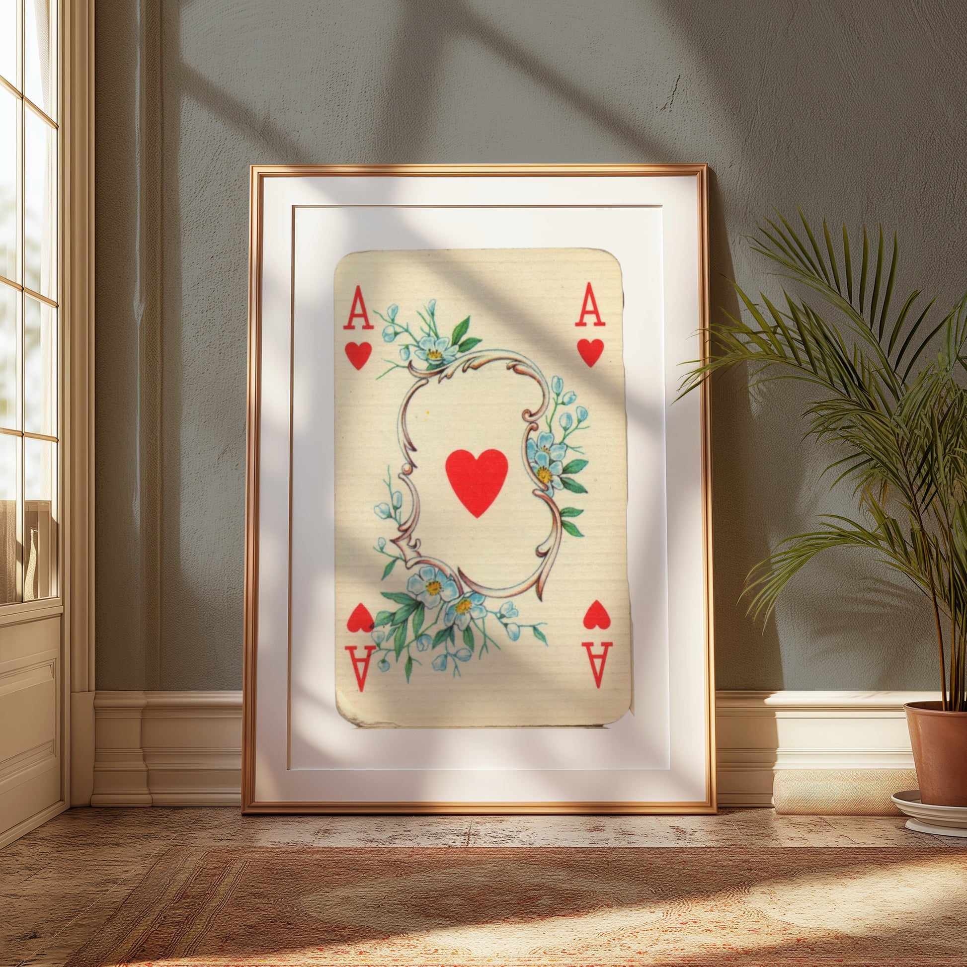 Premium Poster of Ace of Hearts Playing Card with Floral Design Posters