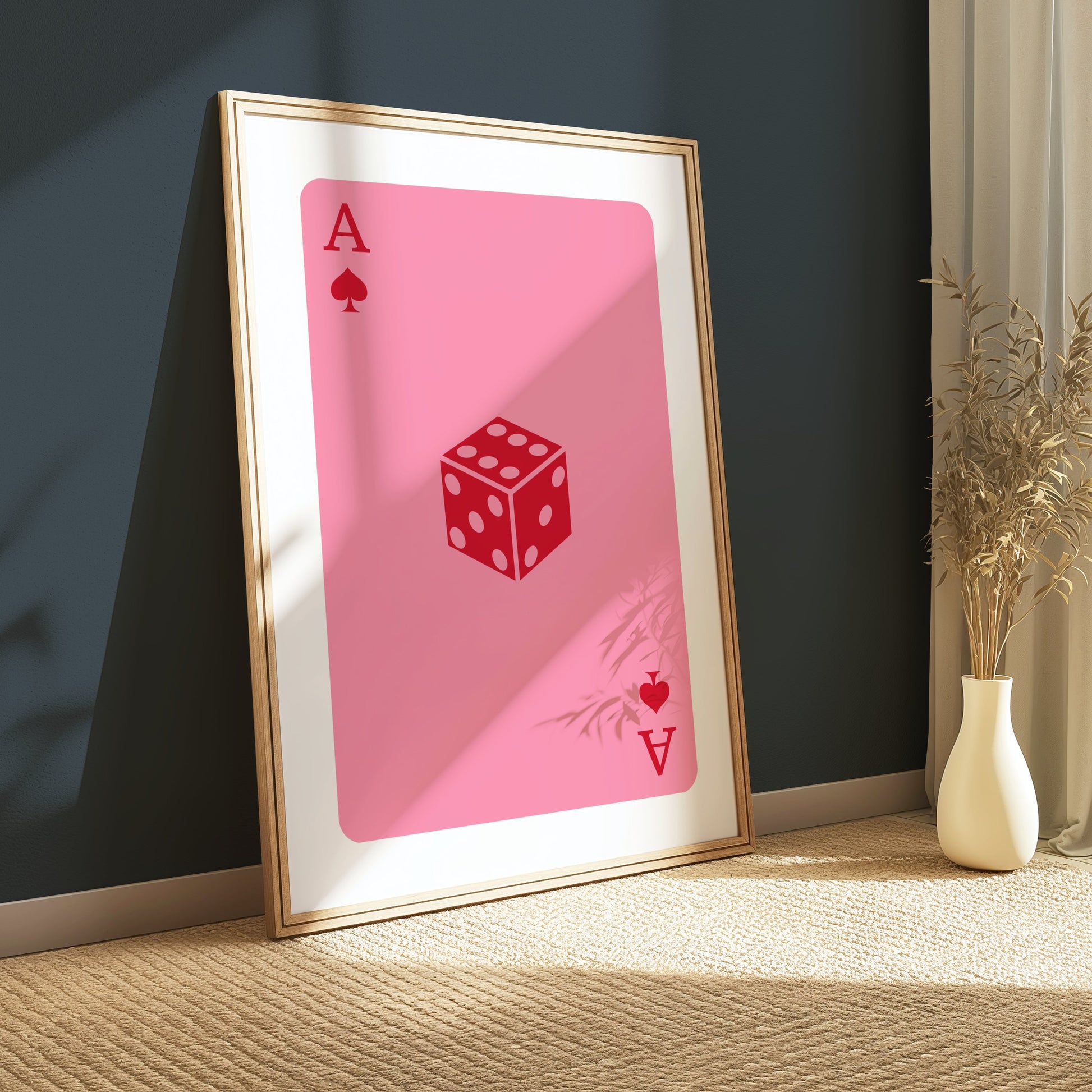 Premium Poster of Ace of Spades Dice Illustration Pink Background Posters