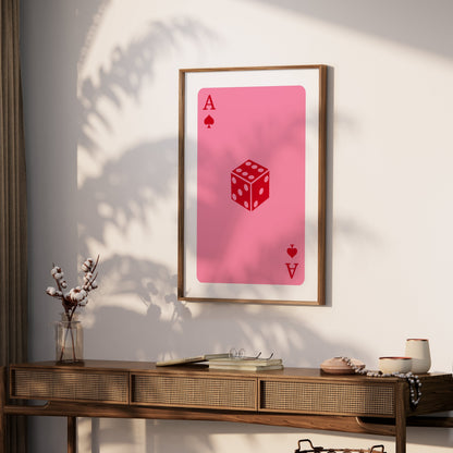 Premium Poster of Ace of Spades Dice Illustration Pink Background Posters