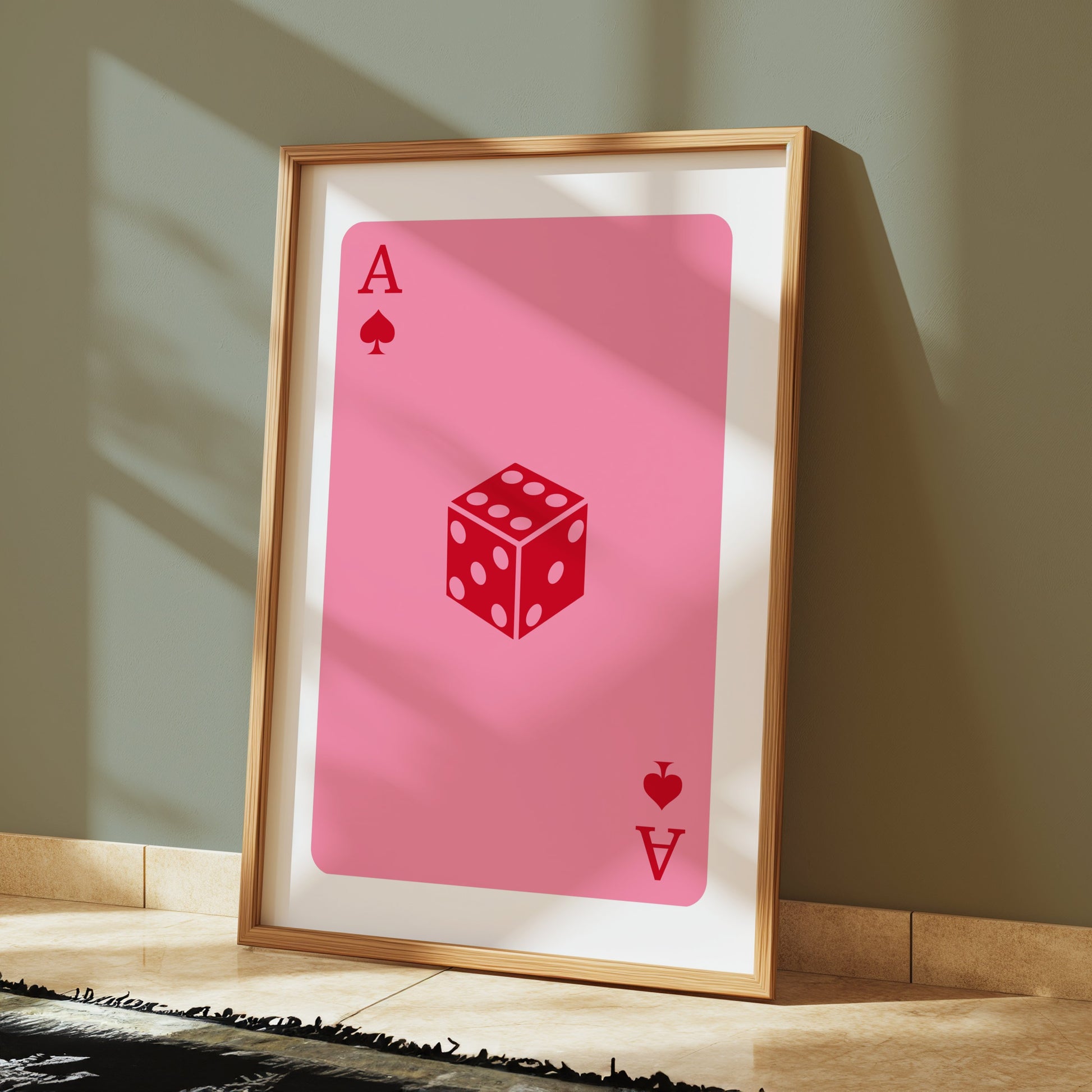 Premium Poster of Ace of Spades Dice Illustration Pink Background Posters