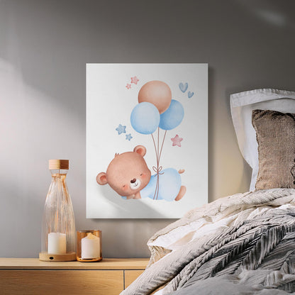 Premium Poster of Adorable Baby Bear with Balloons Nursery Canvas Wraps