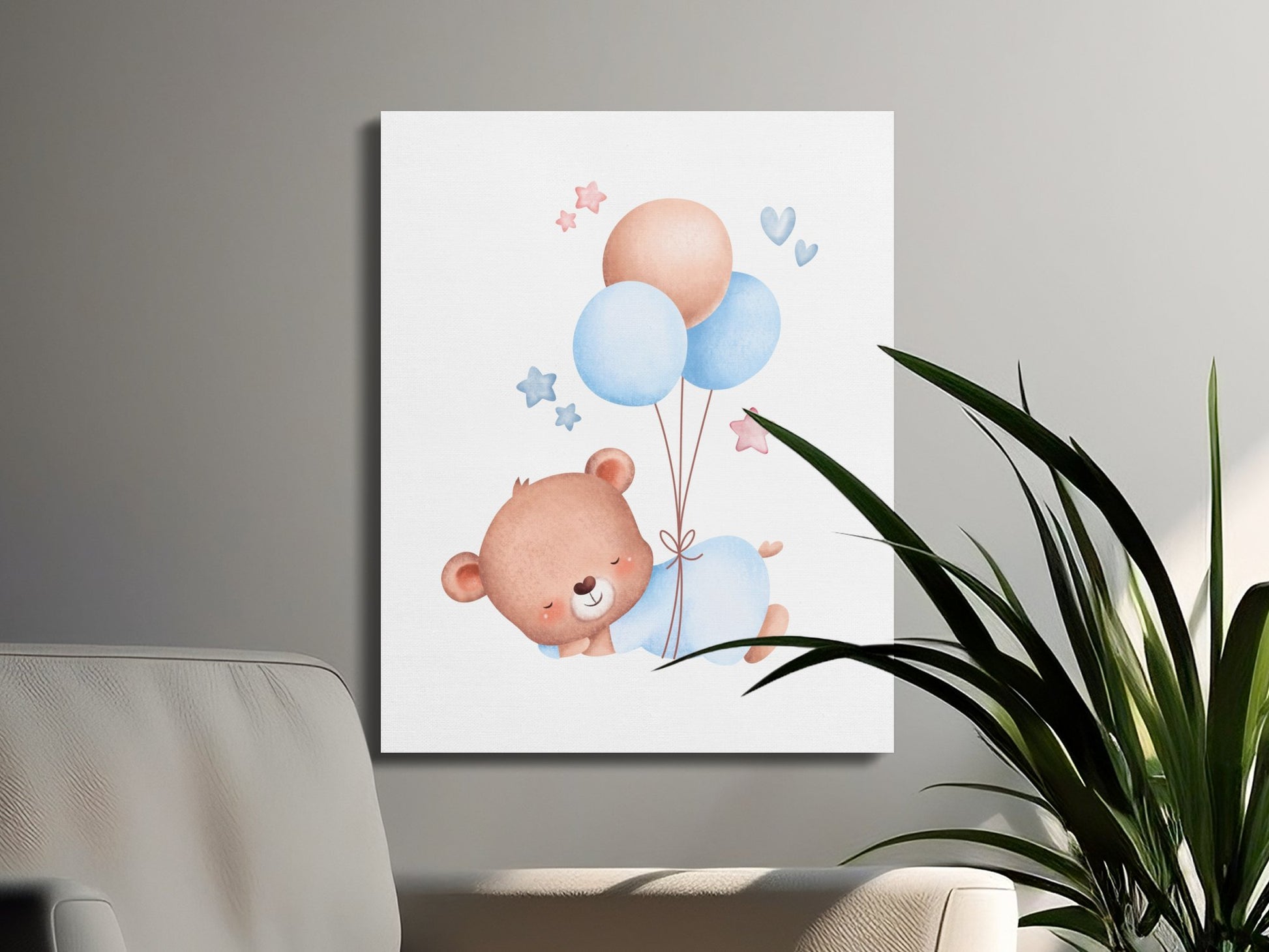 Premium Poster of Adorable Baby Bear with Balloons Nursery Canvas Wraps