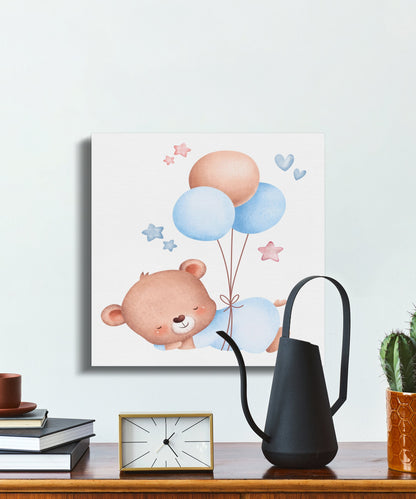 Premium Poster of Adorable Baby Bear with Balloons Nursery Canvas Wraps
