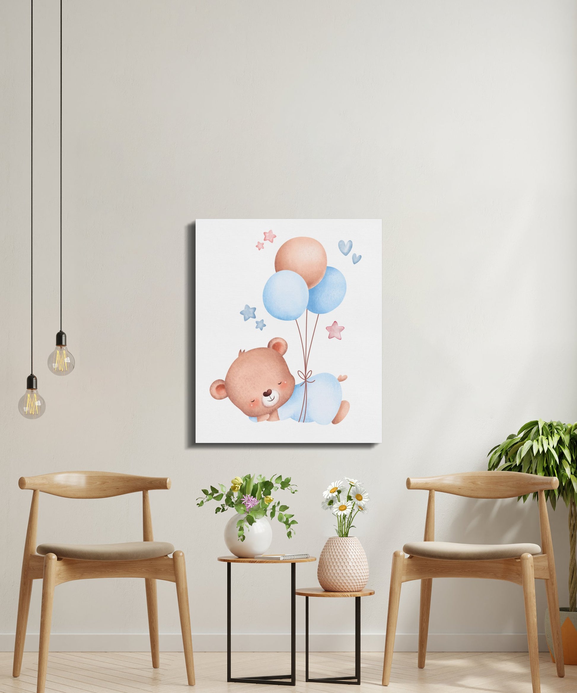 Premium Poster of Adorable Baby Bear with Balloons Nursery Canvas Wraps