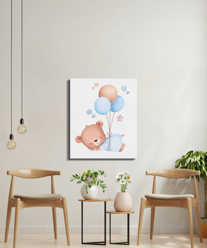 Premium Poster of Adorable Baby Bear with Balloons Nursery Canvas Wraps