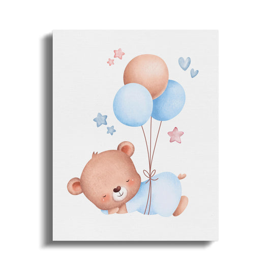 Premium Poster of Adorable Baby Bear with Balloons Nursery Canvas Wraps