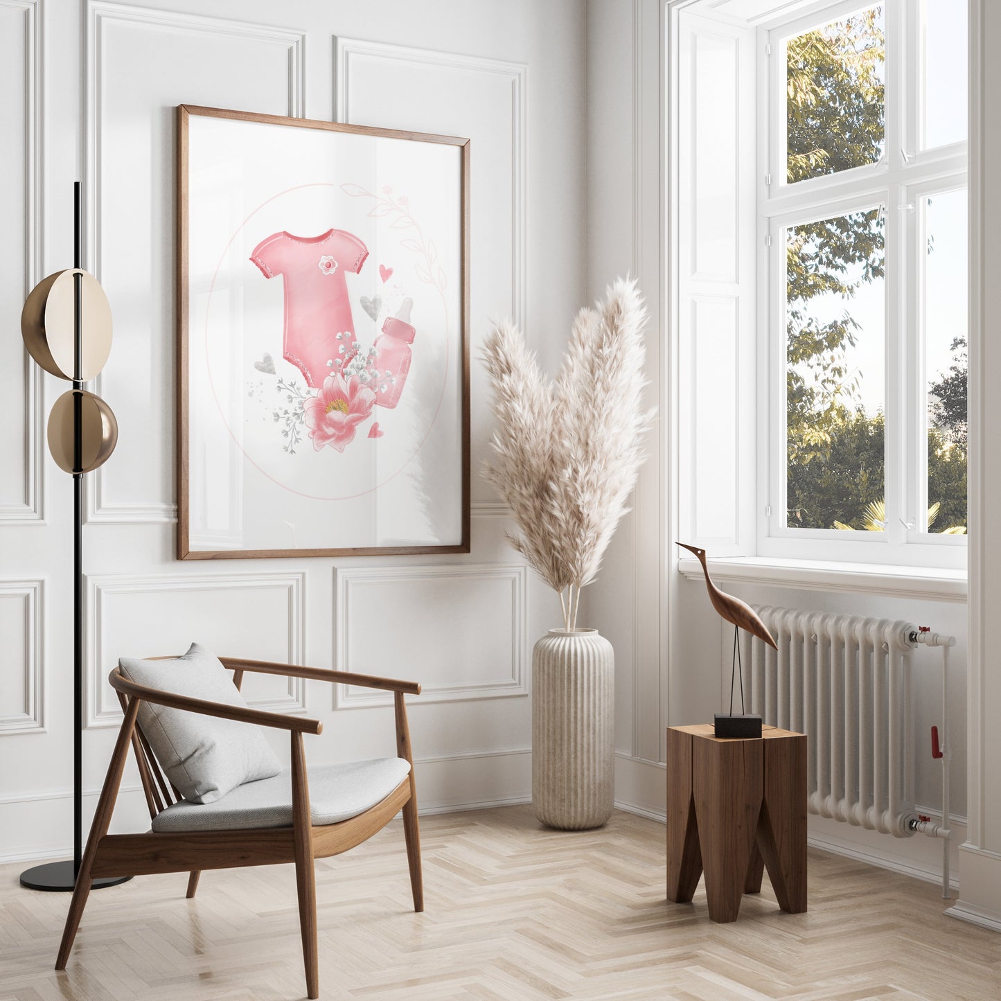 Premium Poster of Adorable Baby Bodysuit with Heart and Flowers Posters