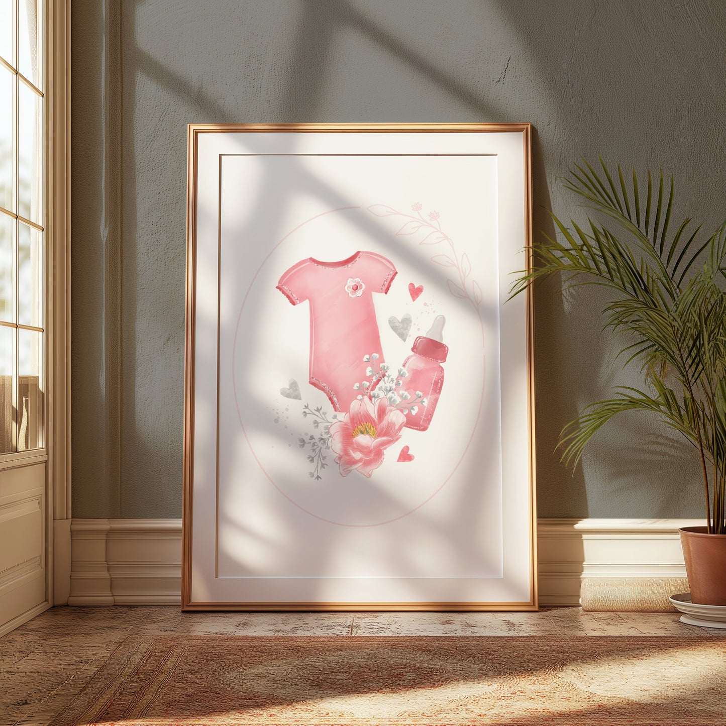 Premium Poster of Adorable Baby Bodysuit with Heart and Flowers Posters