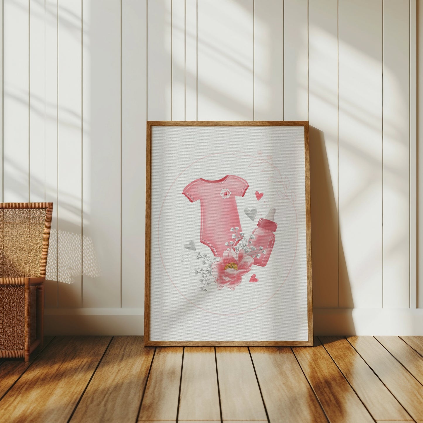 Premium Poster of Adorable Baby Bodysuit with Heart and Flowers Posters