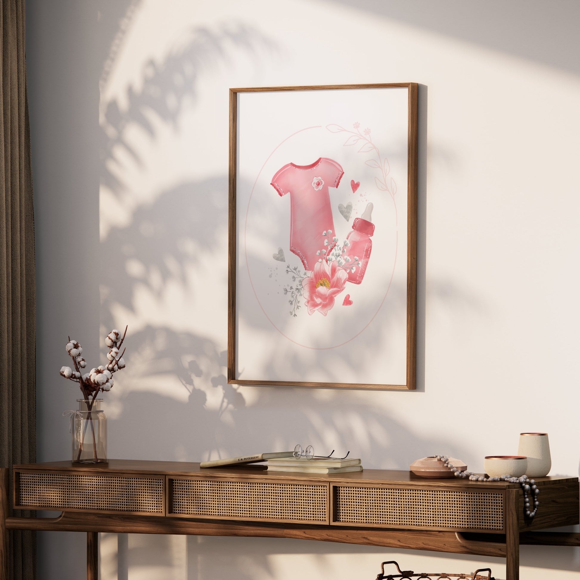 Premium Poster of Adorable Baby Bodysuit with Heart and Flowers Posters