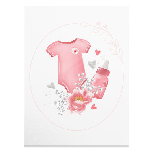 Premium Poster of Adorable Baby Bodysuit with Heart and Flowers Posters