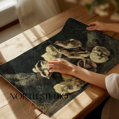 Premium Poster of Adorable Baby Chicks Gathered in Nature Posters