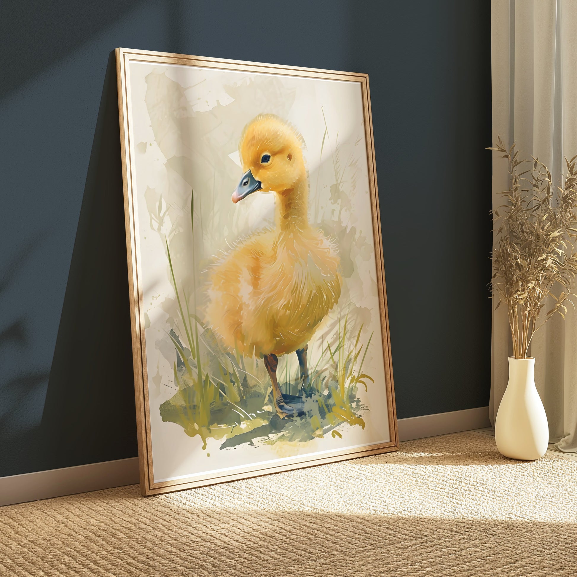 Premium Poster of Adorable Baby Duck in Meadow Watercolor Art Posters