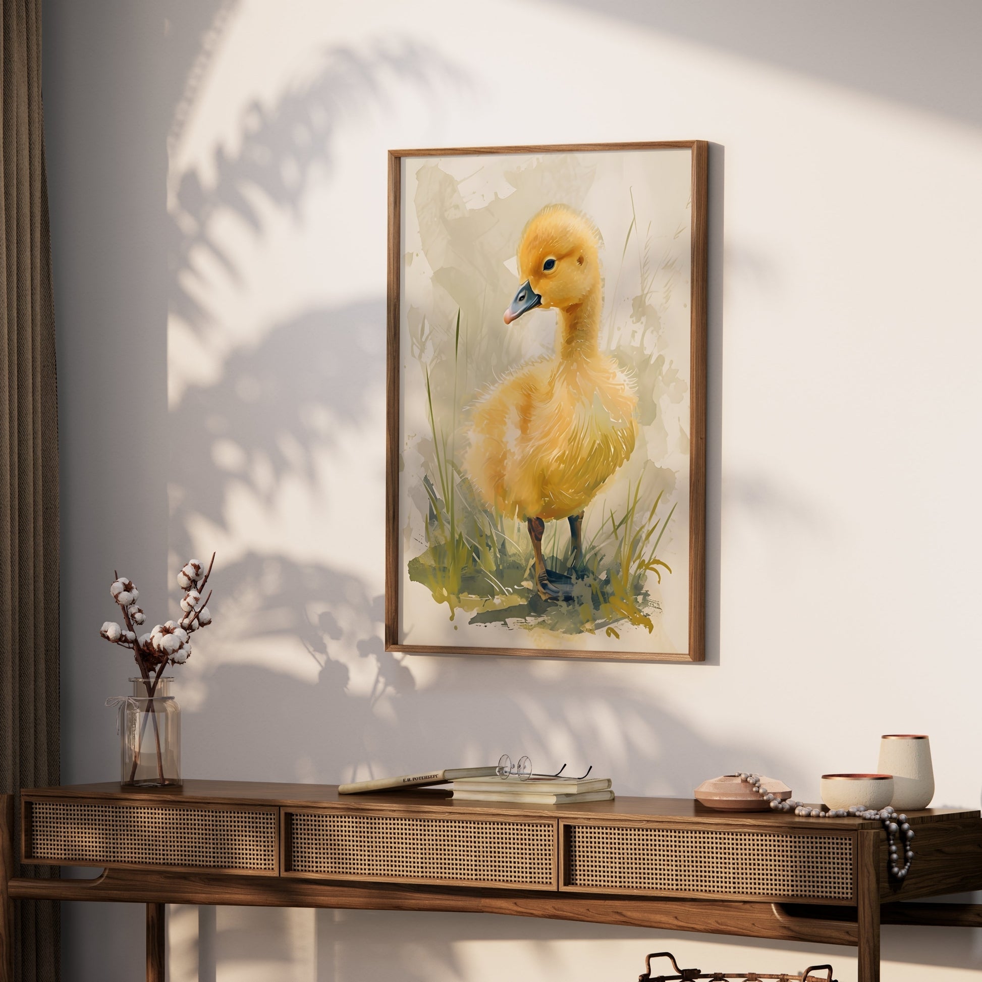 Premium Poster of Adorable Baby Duck in Meadow Watercolor Art Posters