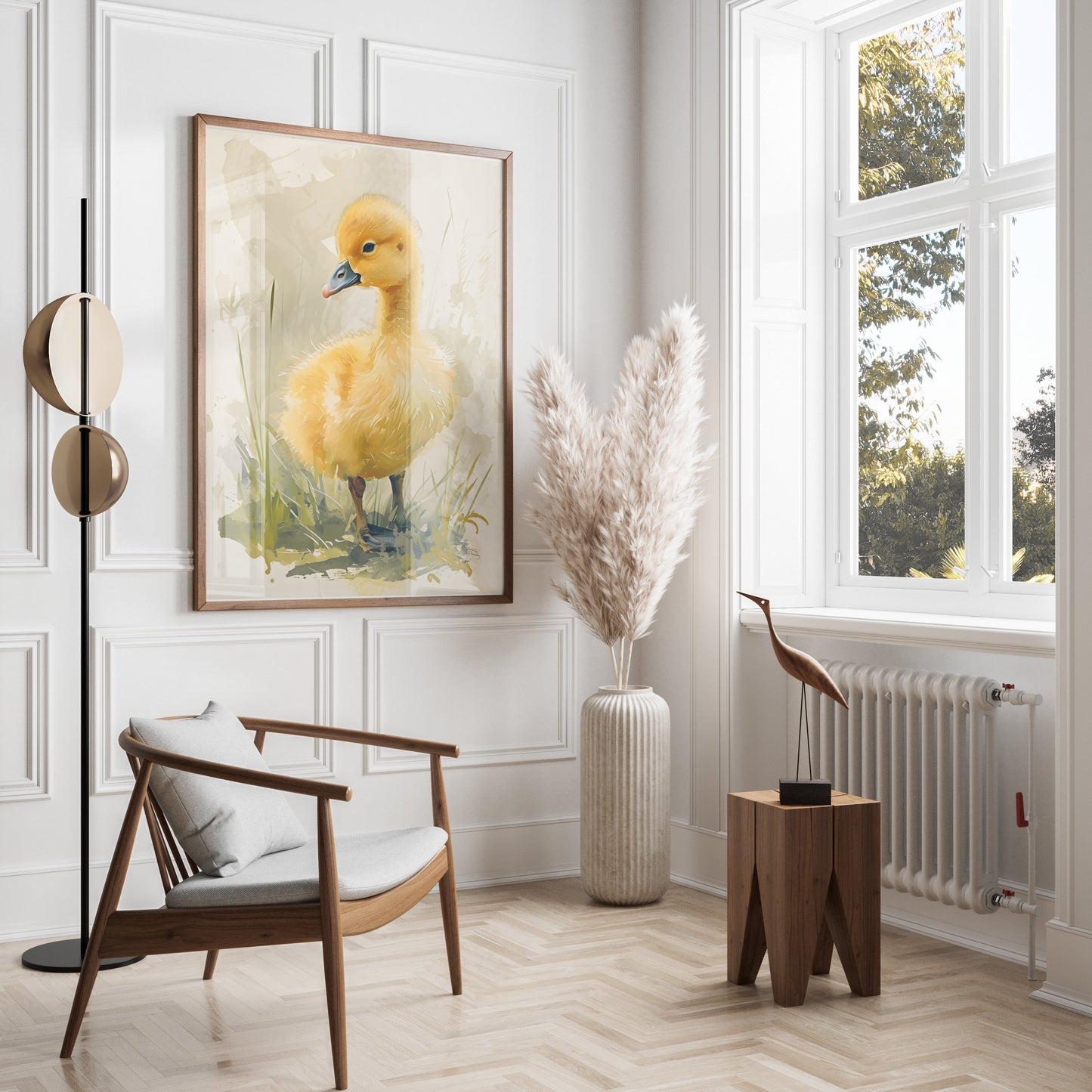 Premium Poster of Adorable Baby Duck in Meadow Watercolor Art Posters