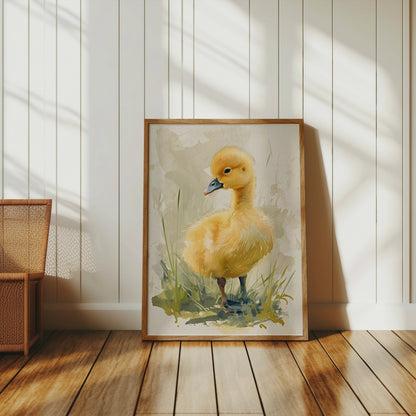Premium Poster of Adorable Baby Duck in Meadow Watercolor Art Posters