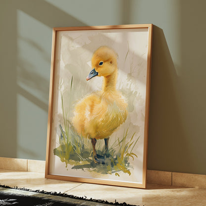 Premium Poster of Adorable Baby Duck in Meadow Watercolor Art Posters