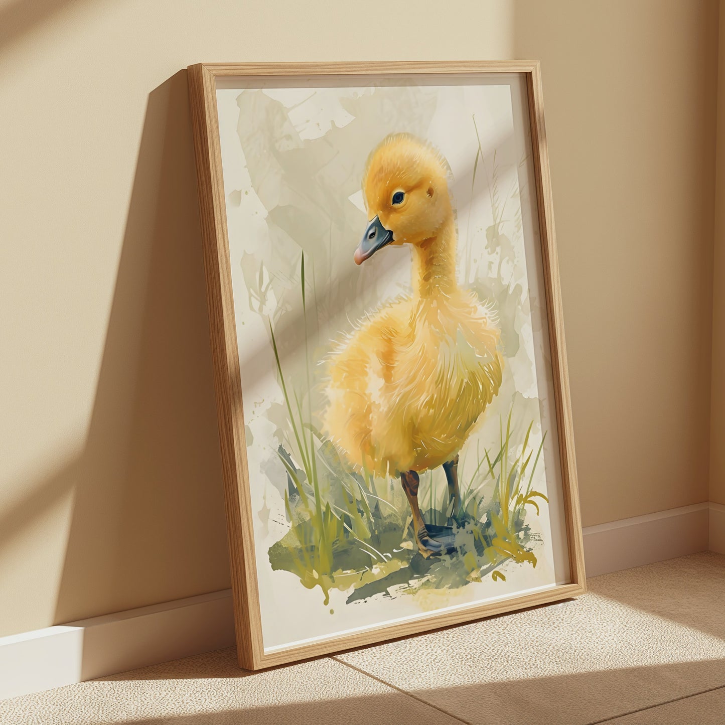 Premium Poster of Adorable Baby Duck in Meadow Watercolor Art Posters