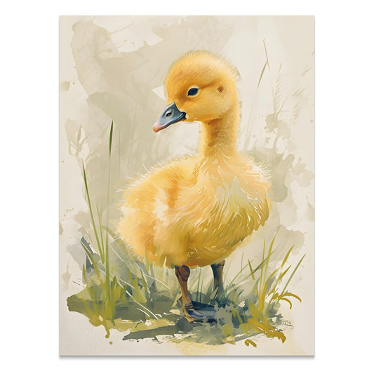 Premium Poster of Adorable Baby Duck in Meadow Watercolor Art Posters
