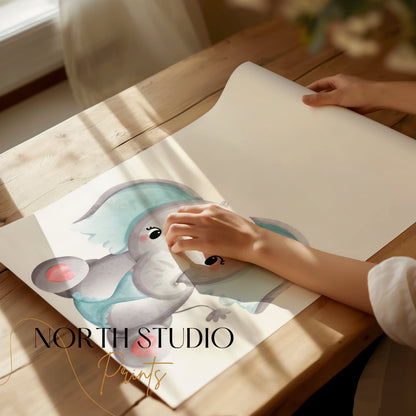 Premium Poster of Adorable Baby Elephant with Blue Accents Posters