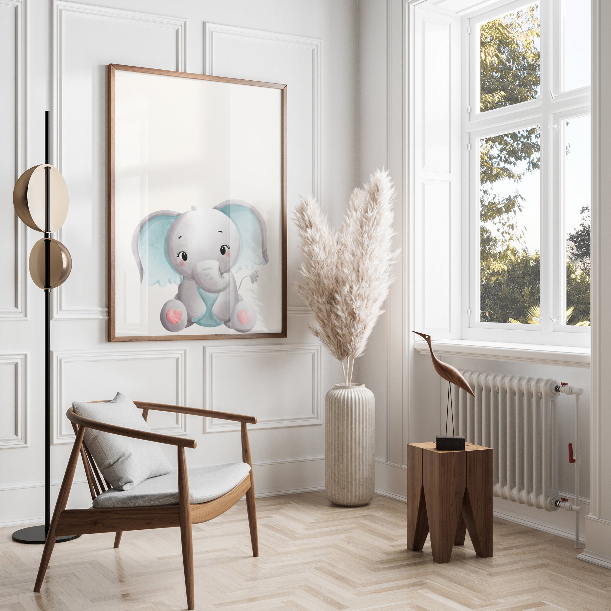 Premium Poster of Adorable Baby Elephant with Blue Accents Posters