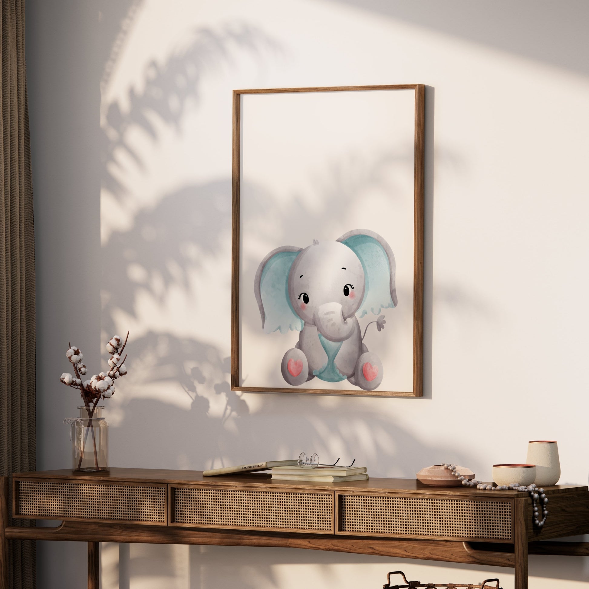 Premium Poster of Adorable Baby Elephant with Blue Accents Posters
