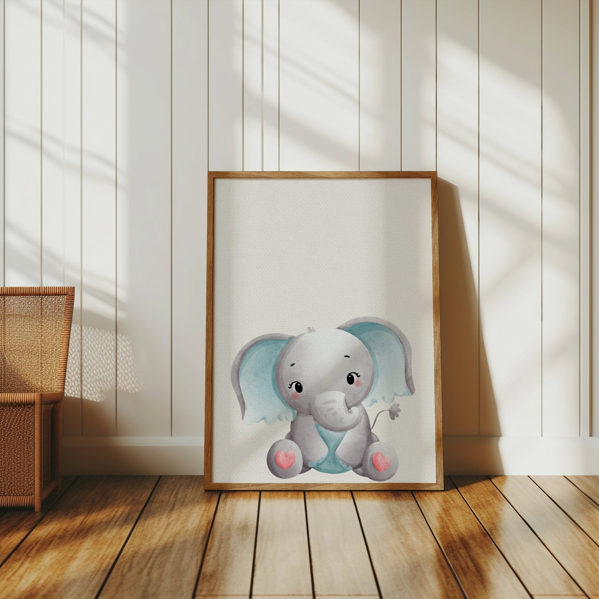 Premium Poster of Adorable Baby Elephant with Blue Accents Posters