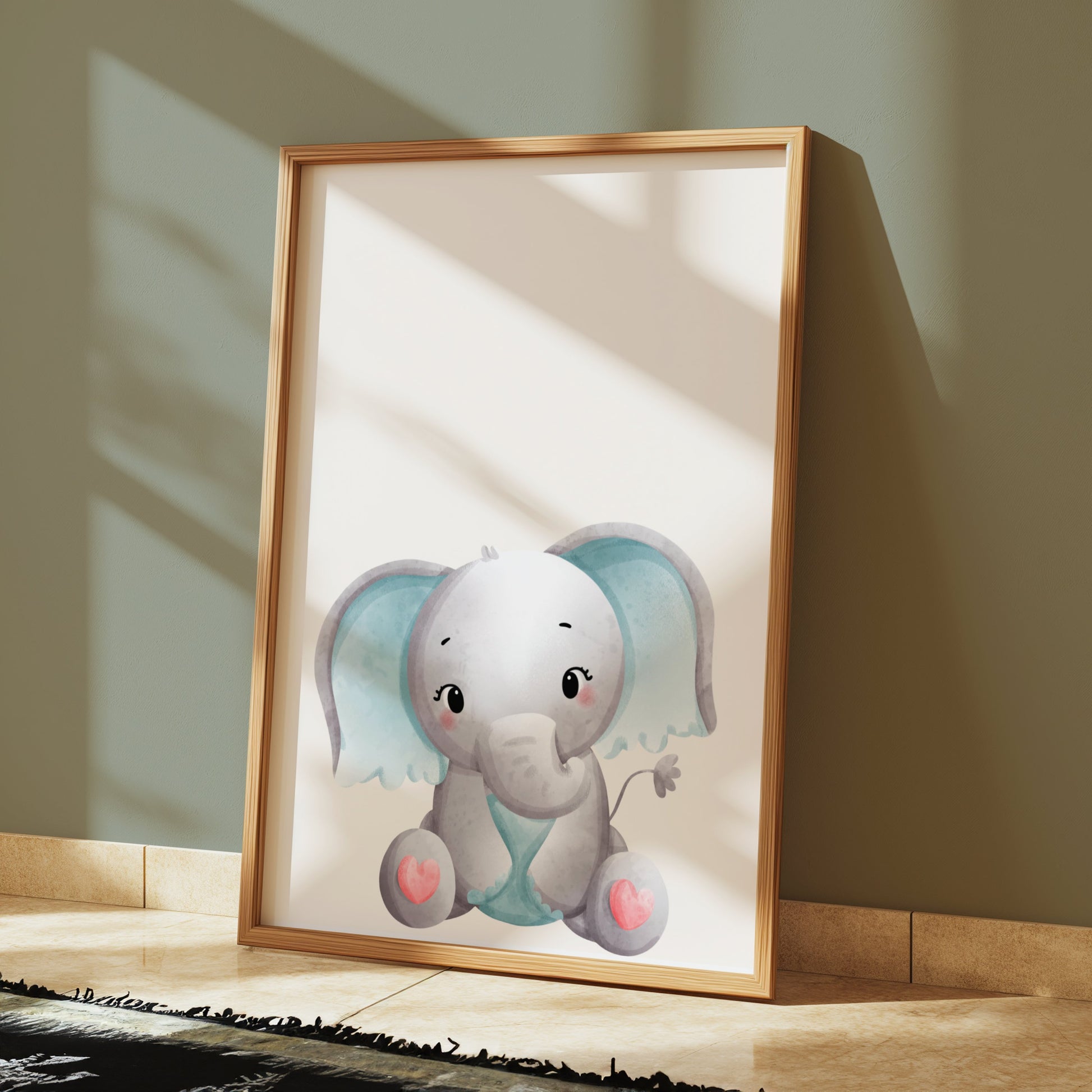 Premium Poster of Adorable Baby Elephant with Blue Accents Posters