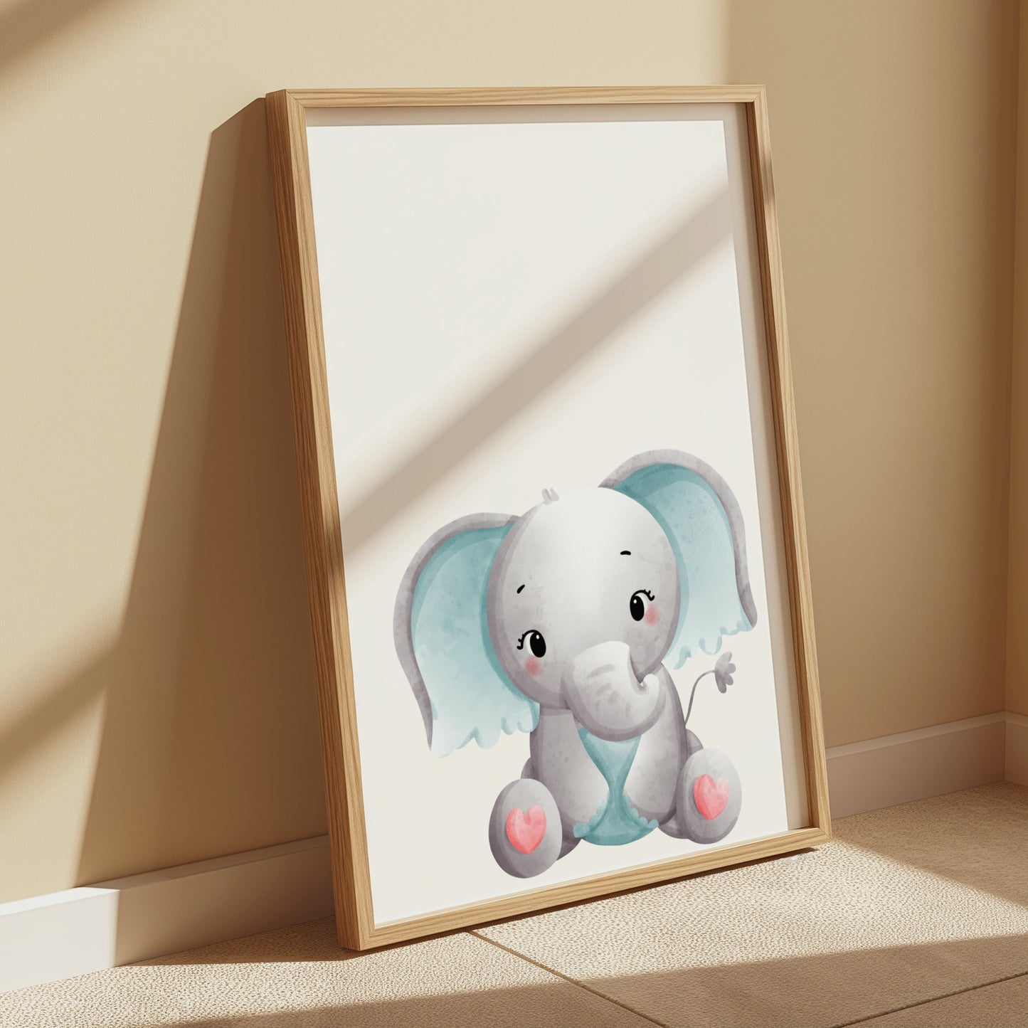 Premium Poster of Adorable Baby Elephant with Blue Accents Posters