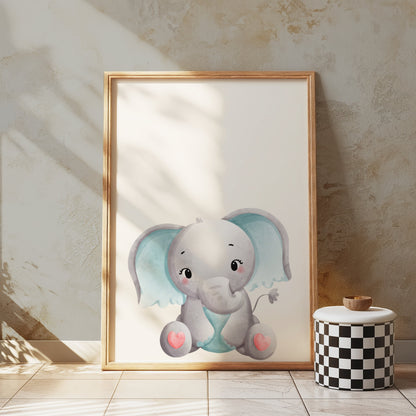 Premium Poster of Adorable Baby Elephant with Blue Accents Posters
