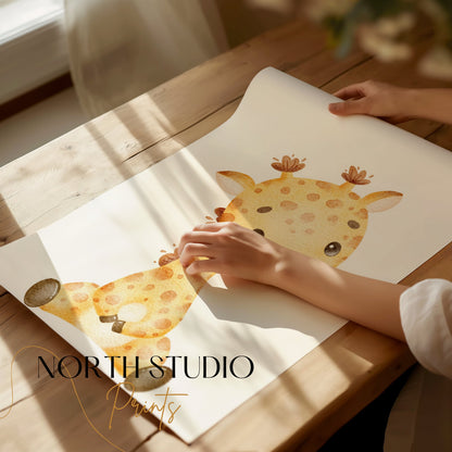 Premium Poster of Adorable Baby Giraffe Illustration Posters