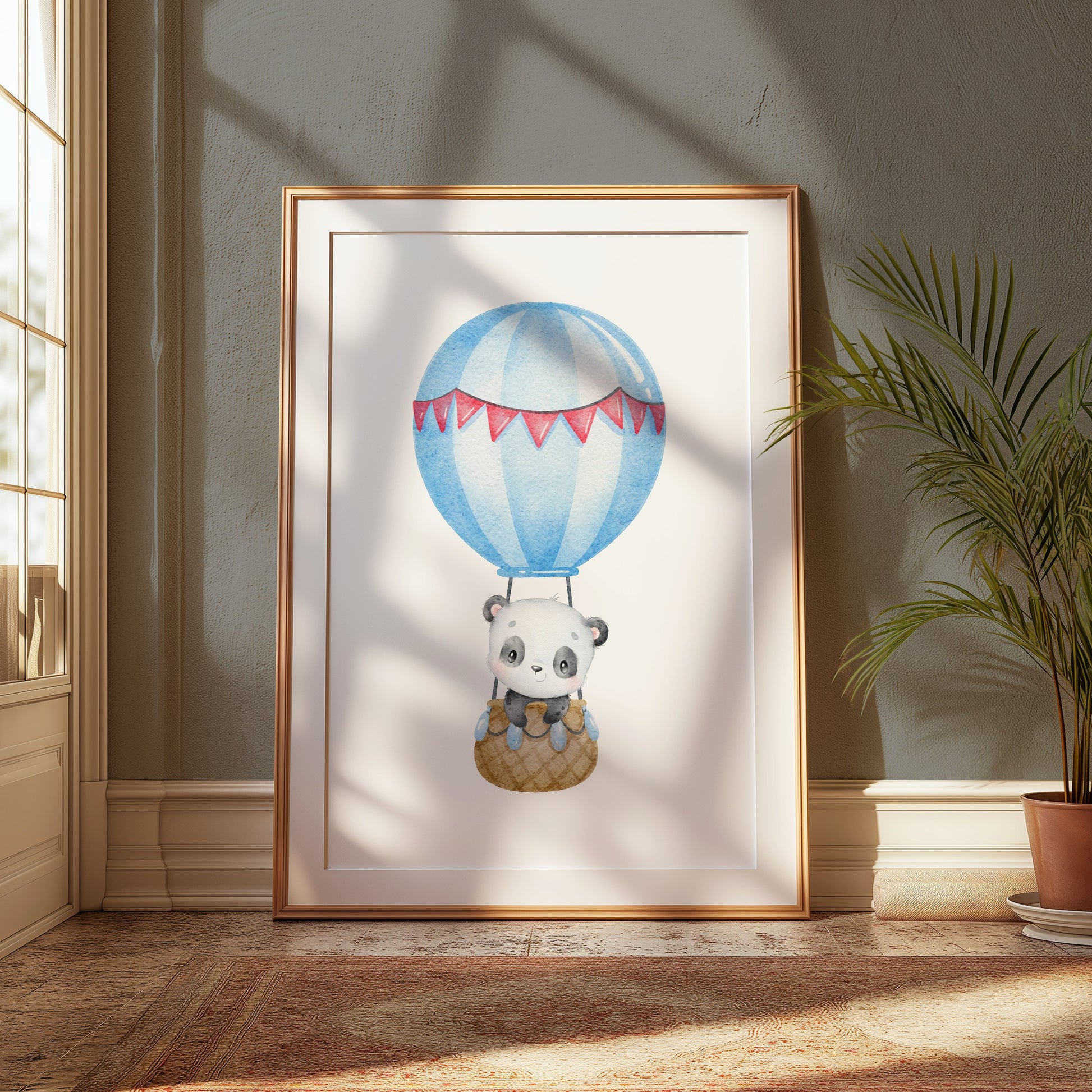 Premium Poster of Adorable Baby Panda in Hot Air Balloon Posters