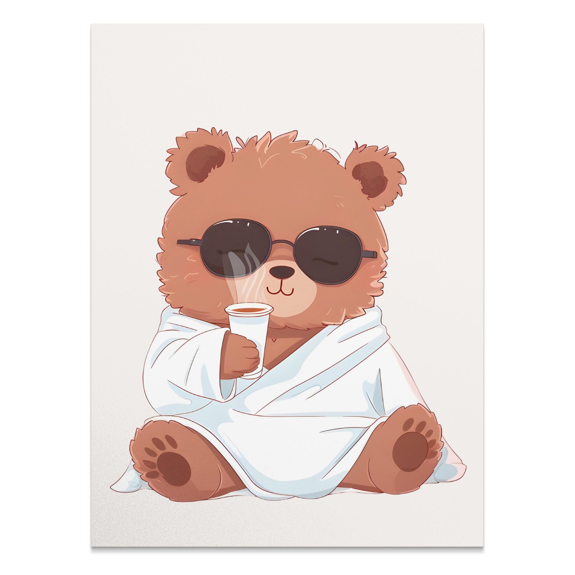 Premium Poster of Adorable Bear in Sunglasses Drinking Coffee Posters