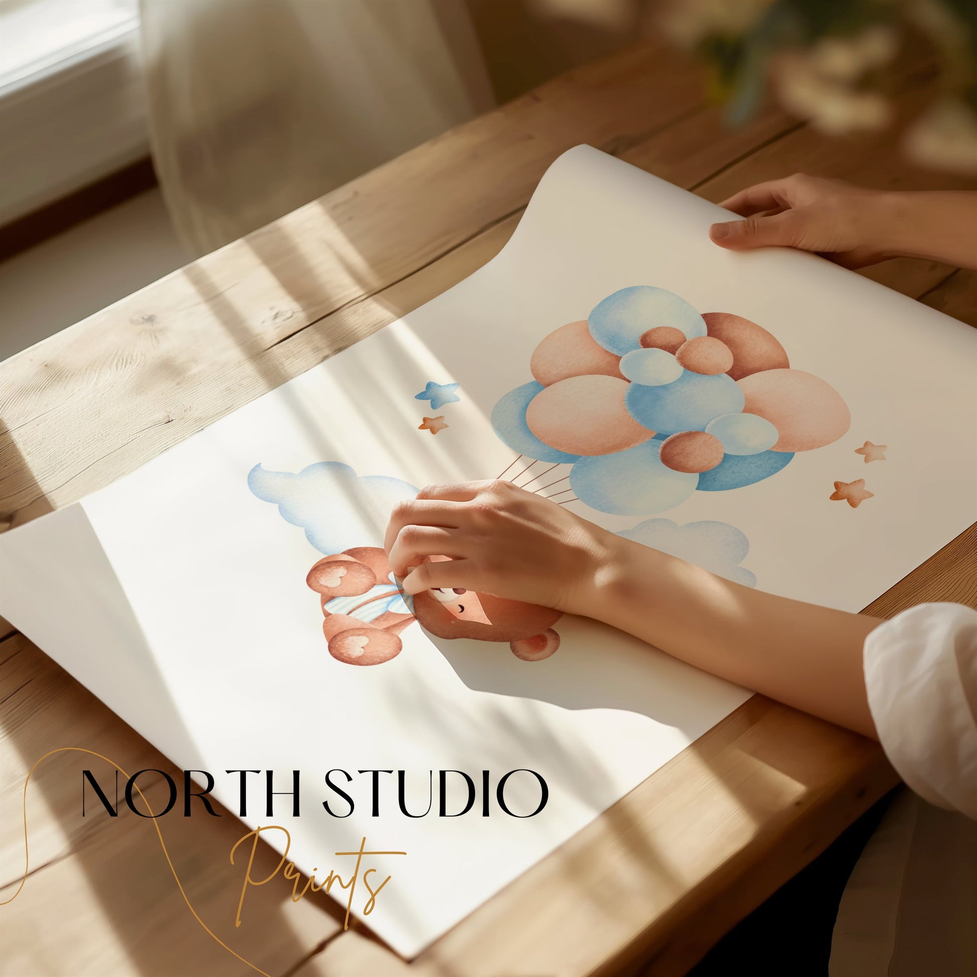 Premium Poster of Adorable Bear with Balloons Nursery Wall Art Posters