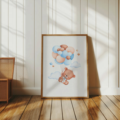 Premium Poster of Adorable Bear with Balloons Nursery Wall Art Posters