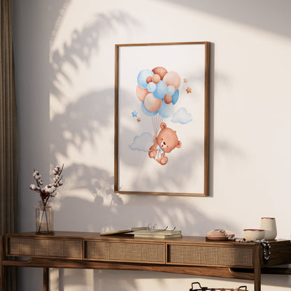 Premium Poster of Adorable Bear with Balloons Nursery Wall Art Posters