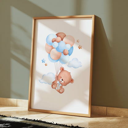 Premium Poster of Adorable Bear with Balloons Nursery Wall Art Posters