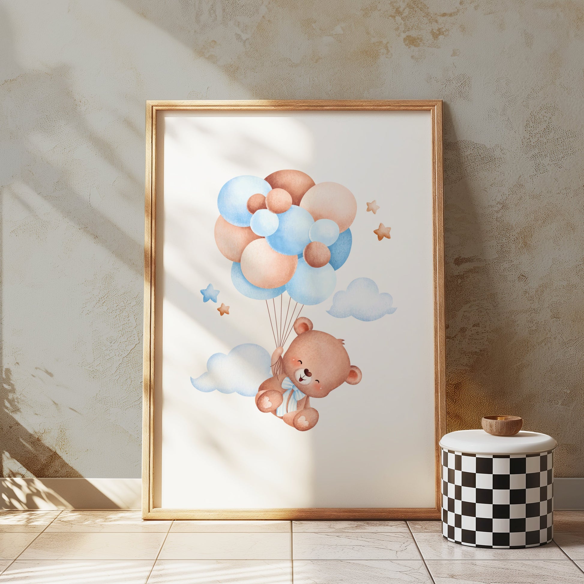 Premium Poster of Adorable Bear with Balloons Nursery Wall Art Posters