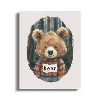 Premium Poster of Adorable Bear with Plaid Shirt Nursery Canvas Wraps