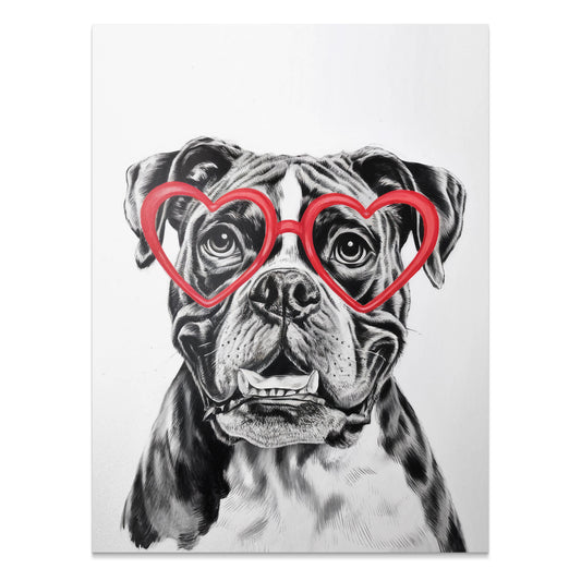 Premium Poster of Adorable Boxer Dog with Red Heart Glasses Posters