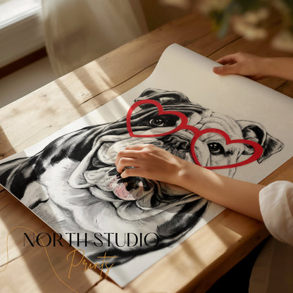 Premium Poster of Adorable Bulldog with Heart Glasses Wall Art Posters
