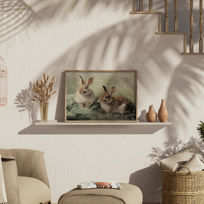 Premium Poster of Adorable Bunnies in Meadow Scene Art Print Posters